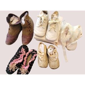 Lot Of Vintage And Antique Baby Children's Shoes Boots Slippers wool leather fur